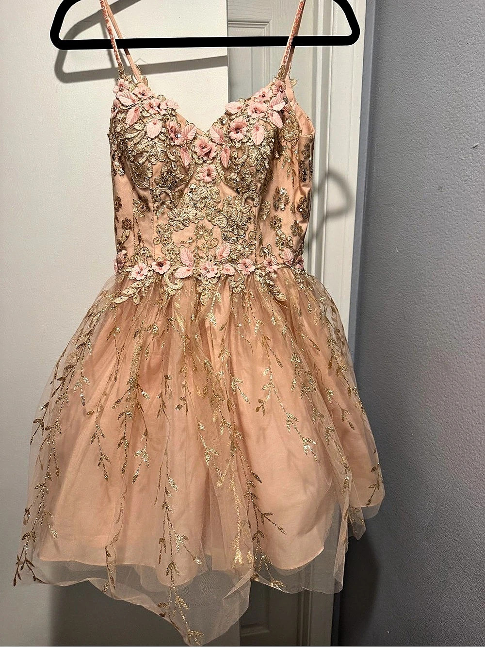 Floral Embellished Mini Dress in Pink & Gold Like New